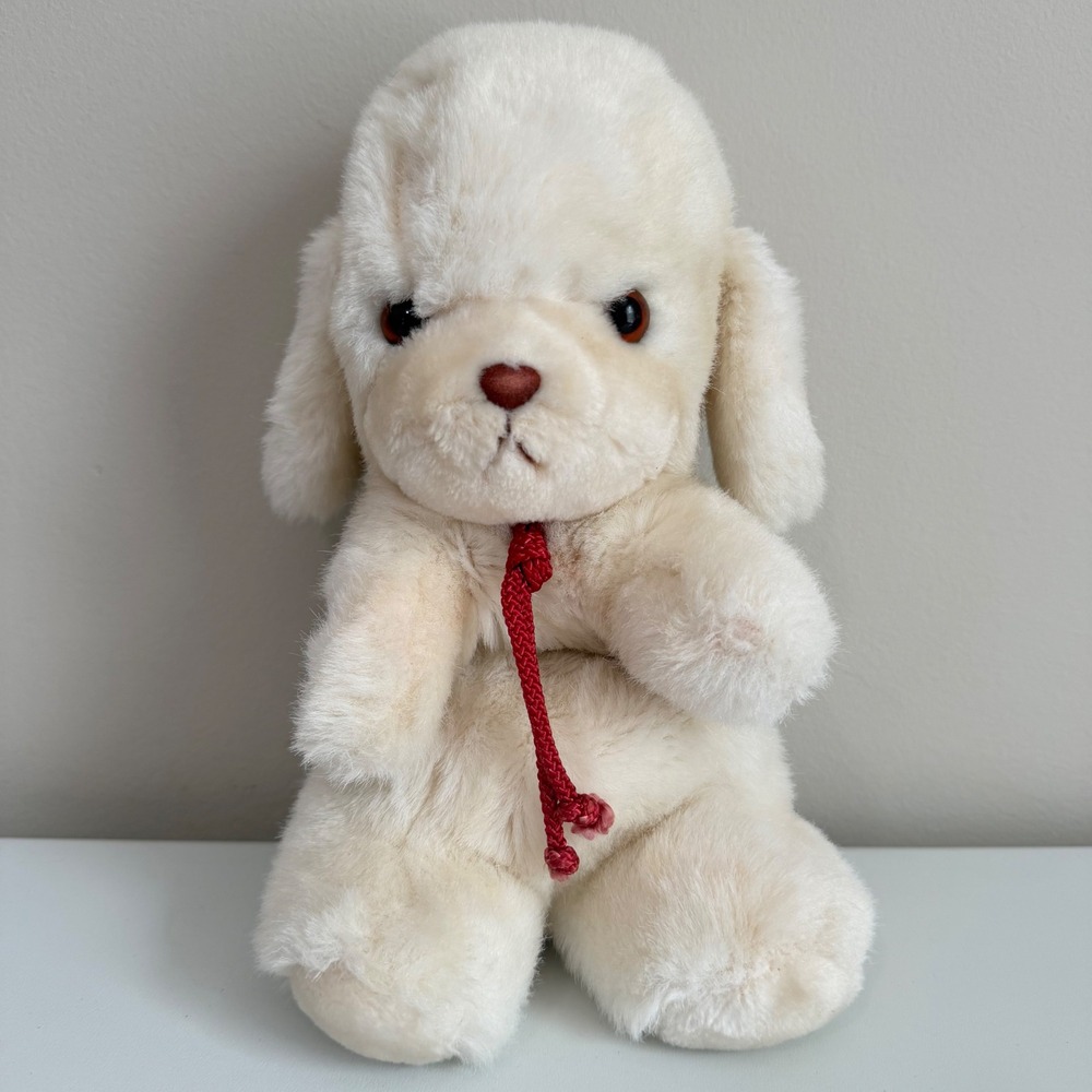 Vintage 1982 Gund Cream Poodle Plush Stuffed Animal Dog Rattle Tail 11" Rare